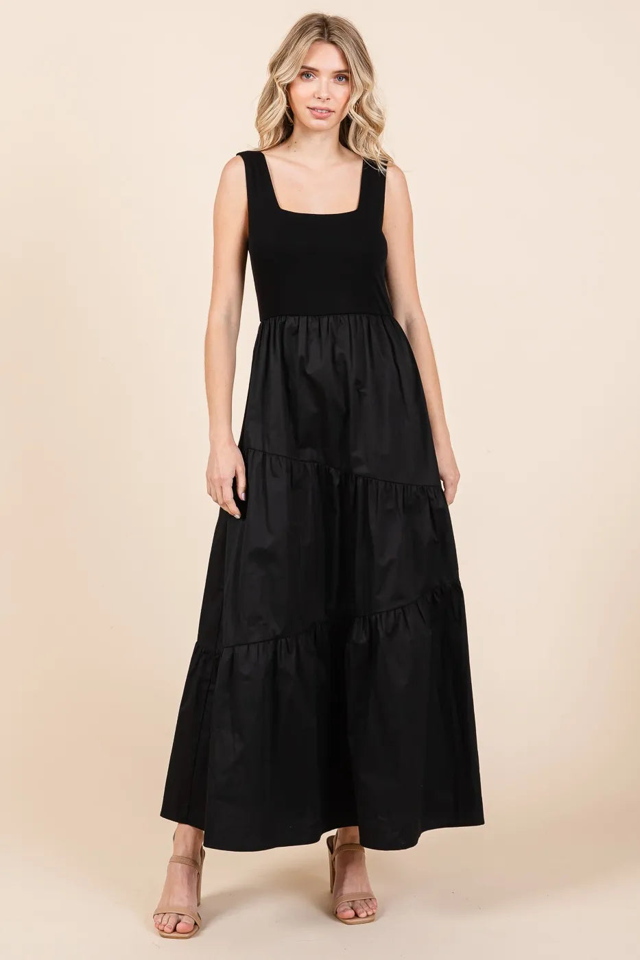 Black Mittoshop Mix Media Square Neck Maxi Dress