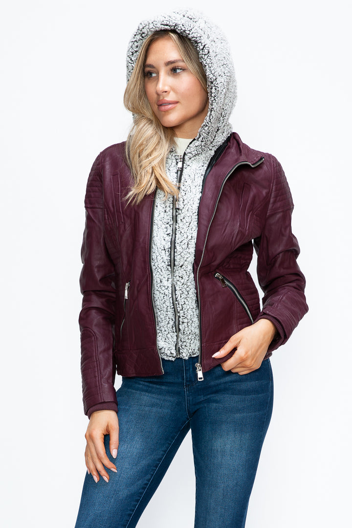 Ymi Faux Layered Double Zipper Jacket With Fuzzy Hood 1