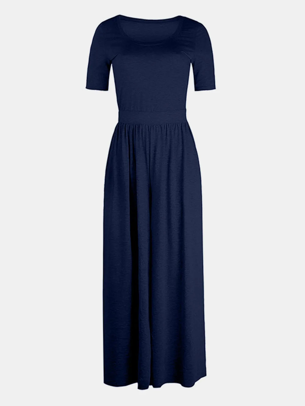 Dark Blue Scoop Neck Short Sleeve Jumpsuit