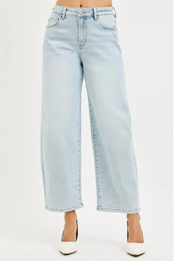 Light Risen High Rise Crop Barrel Jeans