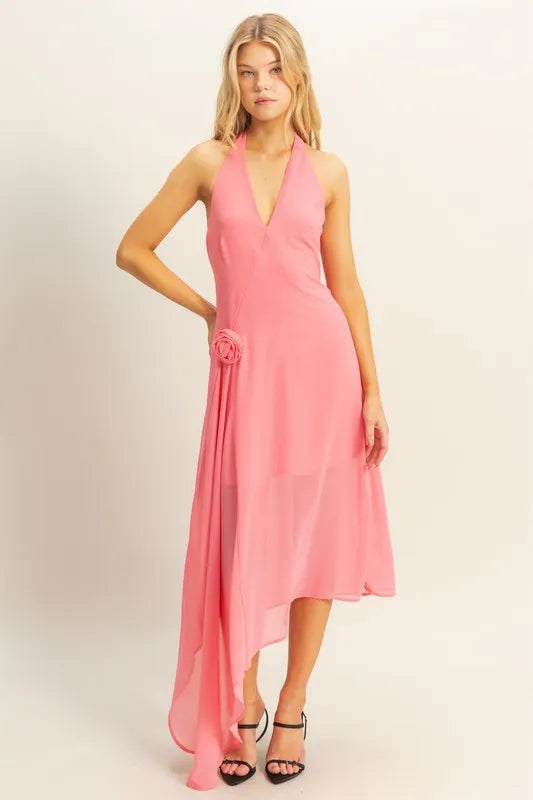 Rose Hyfve Chiffon Halter Asymmetrical Hem Dress 3