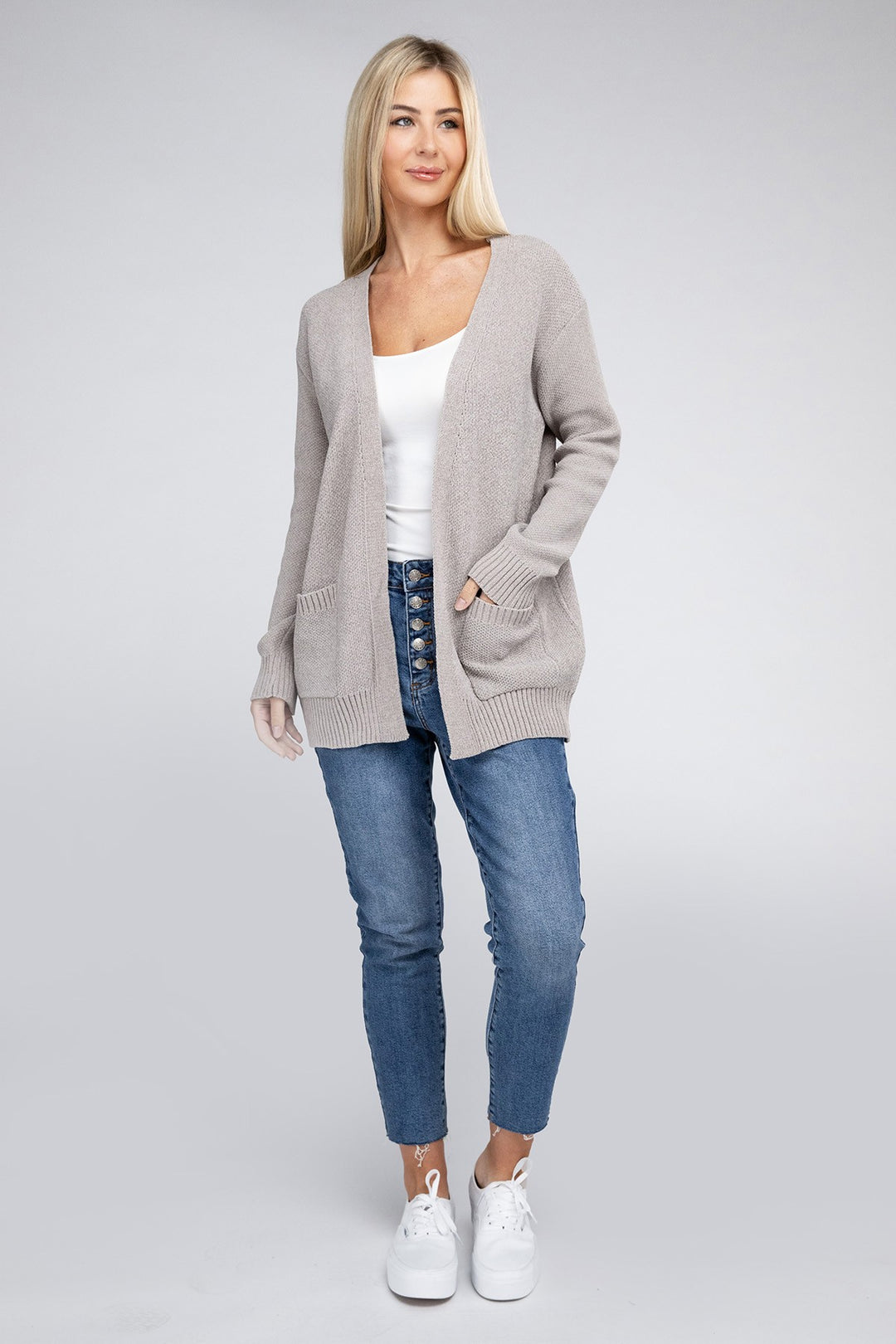Heather Gray Melange Open Front Sweater Cardigan