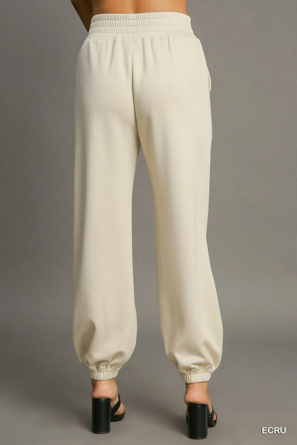 Ecru Umgee Drawstring Jogger Pants With Front Seam Detail 3