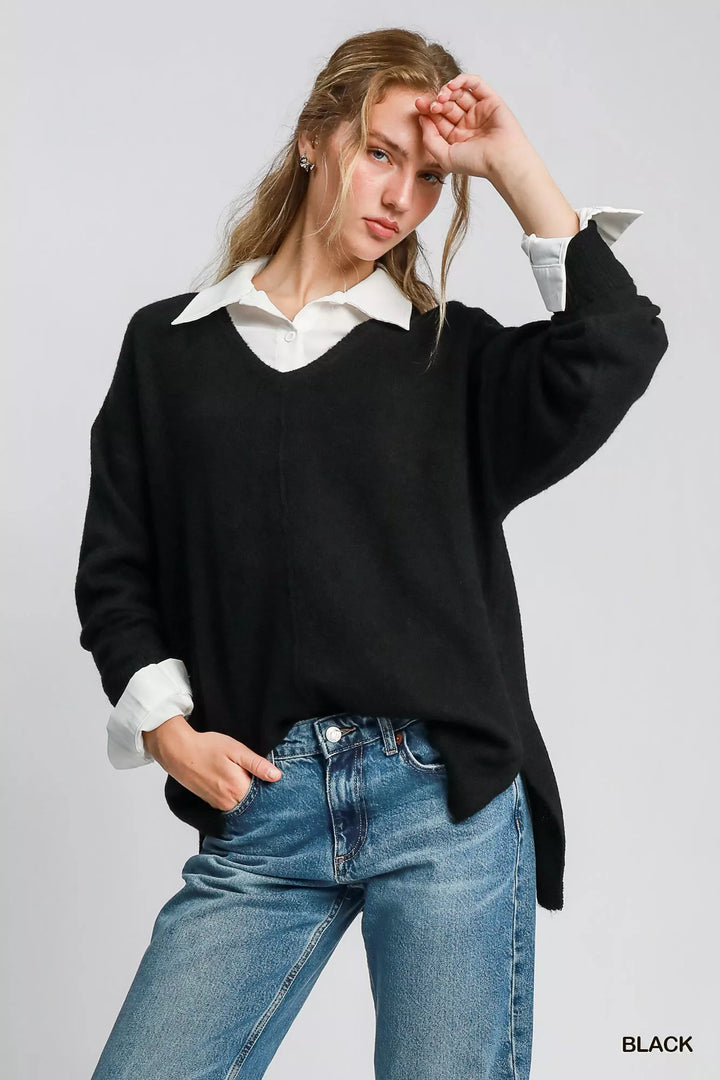Black Umgee Wool Blended Pullover Sweater