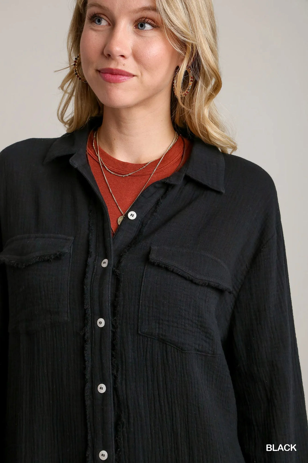Umgee Cotton Gauze Button Down Shirt Dress 1