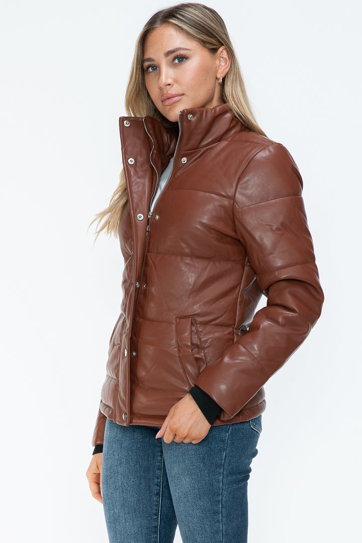 Ymi Pocketed Zip Up Turtleneck Puffer Jacket