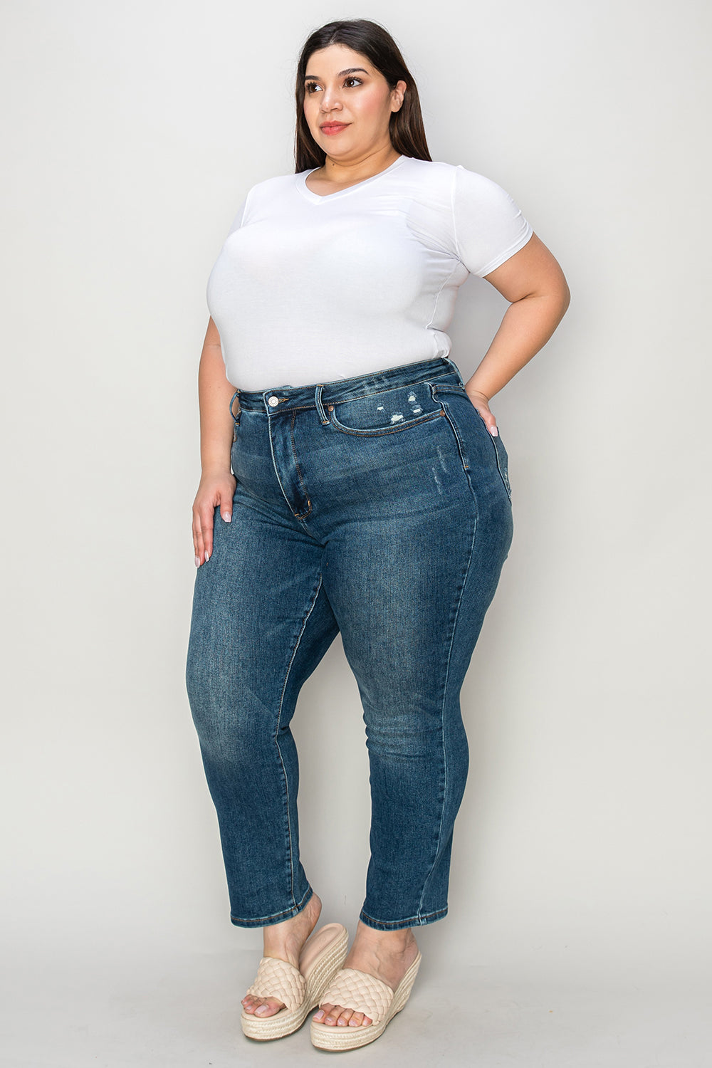 Dark Judy Blue Full Size Tummy Control High Waist Slim Jeans