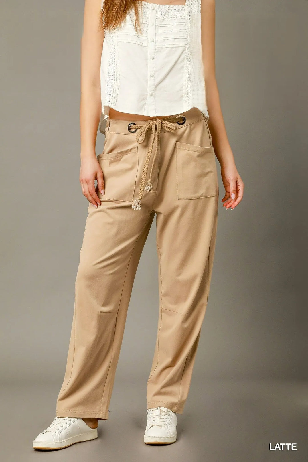 Latte Umgee Cargo Inspired Drawstring Pants