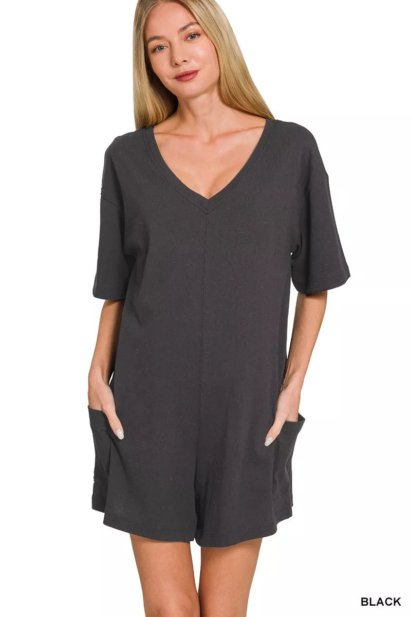 Black Zenana V Or Scoop Neck Reversible 2 Way Romper