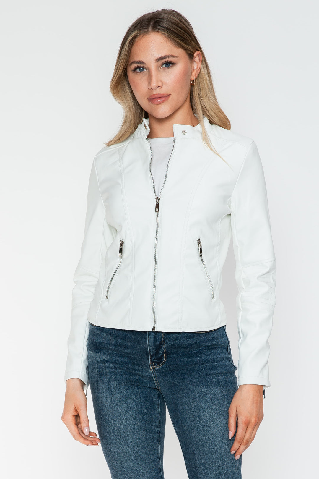 Snobbish Pu Leather Zip Up Jacket With Pockets 1