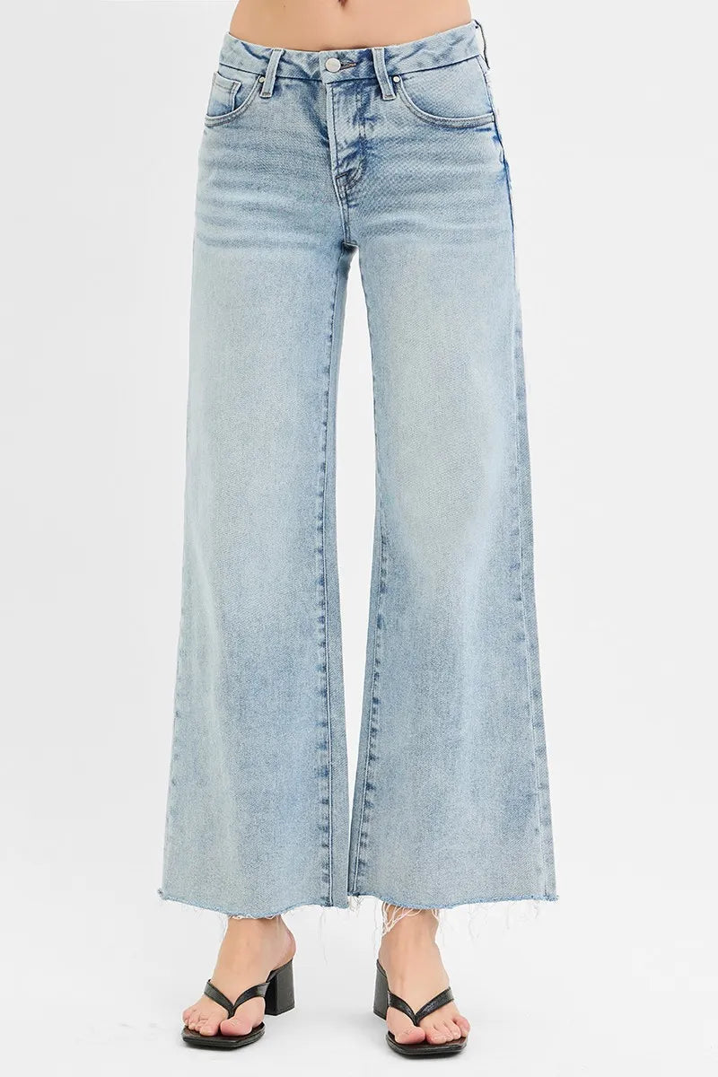 Light Risen Full Size Tummy Control Low Rise Wide Leg Raw Cut Hem Jeans Plus Size