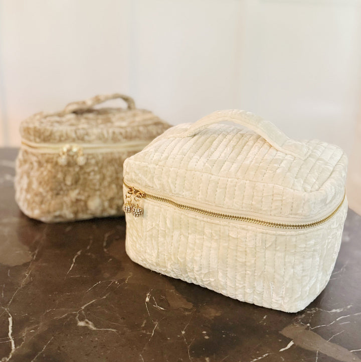 Quilted Velvet Vanity Case Spacious Vintage Insp