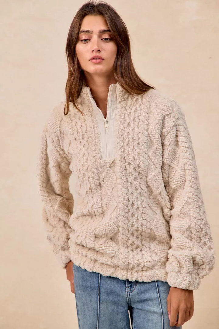 Bibi Patterned Soft Fleece Half Zip Up Top