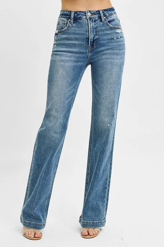 Medium Risen Full Size Distressed Detail Bootcut Jeans Plus Size