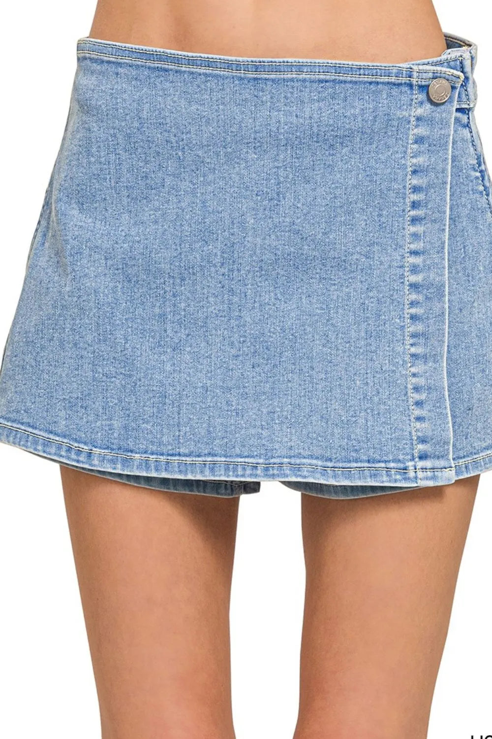 Light Zenana Wrap Front Skort Denim Shorts
