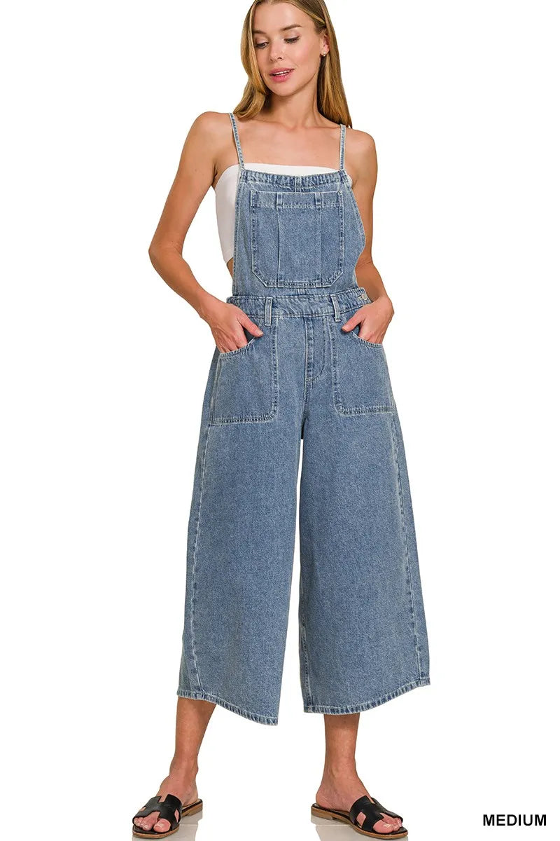 Medium Zenana Denim Medium Washed Wide Leg Overalls