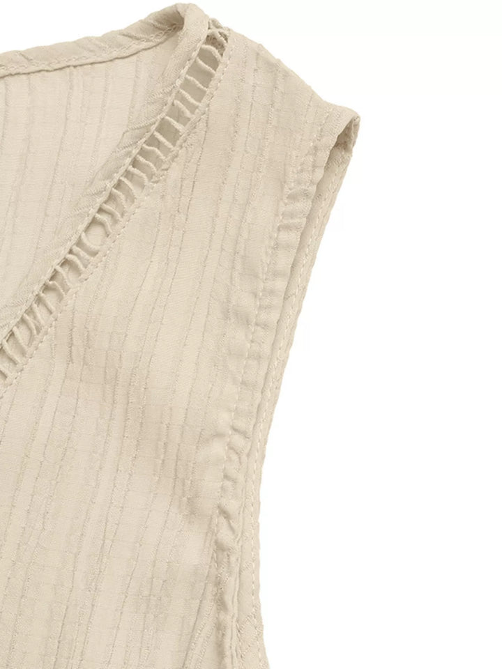 V Neck Drawstring Waist Wide Leg Jumpsuit