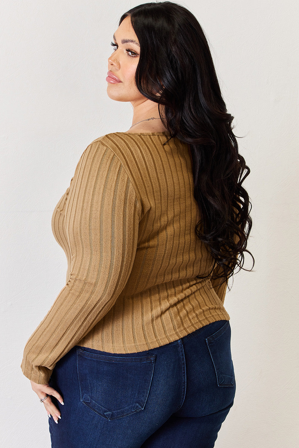 Sky Blue Basic Bae Full Size Ribbed Long Sleeve T Shirt