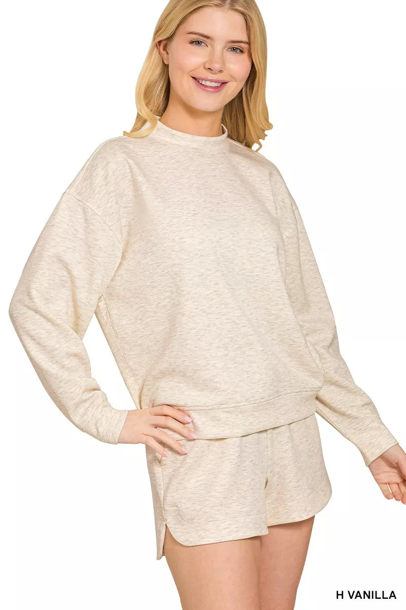 H Vanilla Zenana Scuba Long Sleeve Sweatshirt And Shorts Set 2