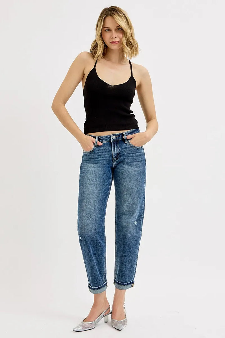Dark Risen Full Size Low Rise Crop Boyfriend Jeans Plus Size