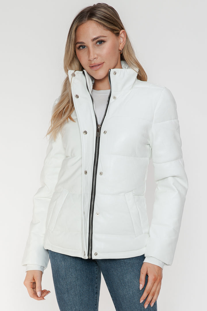 White Ymi Pocketed Zip Up Turtleneck Puffer Jacket 1