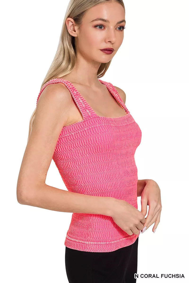 N Coral Fuchsia Zenana Seamless Winkle Stone Washed Tank Top 4