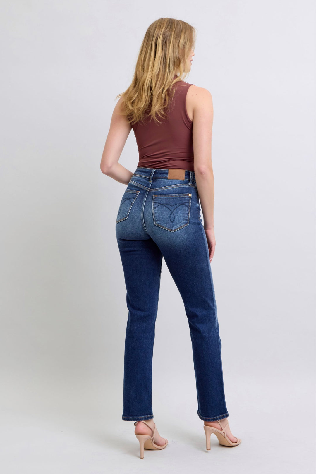 Dark Judy Blue Full Size Washed Straight Leg Jeans With Pockets