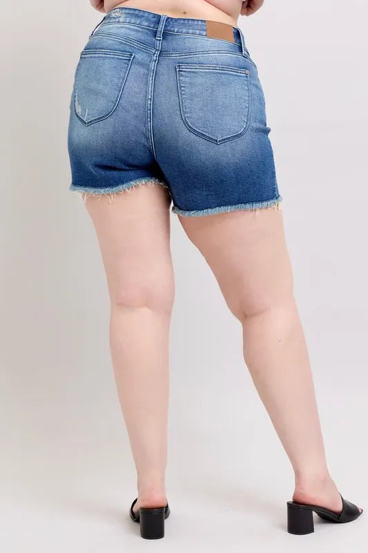 Judy Blue Full Size V Front Denim Shorts With Shield Pockets Plus Size