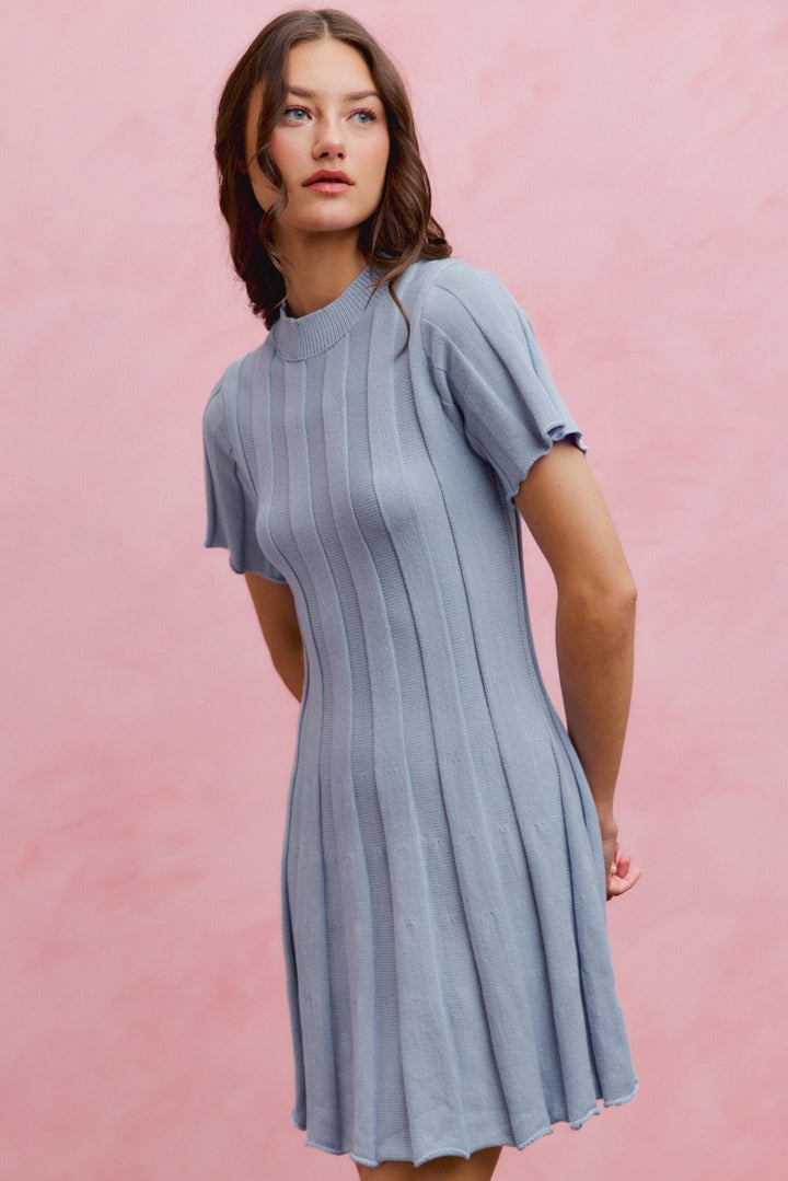 So Me Wide Rib Short Sleeves Sweater Knit Mini Dress 1