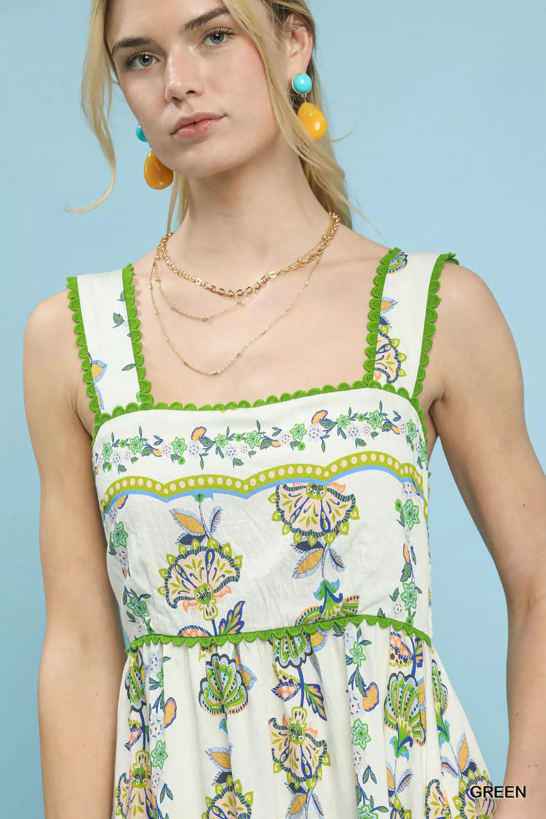 Umgee Floral Print Tiered Midi Dress