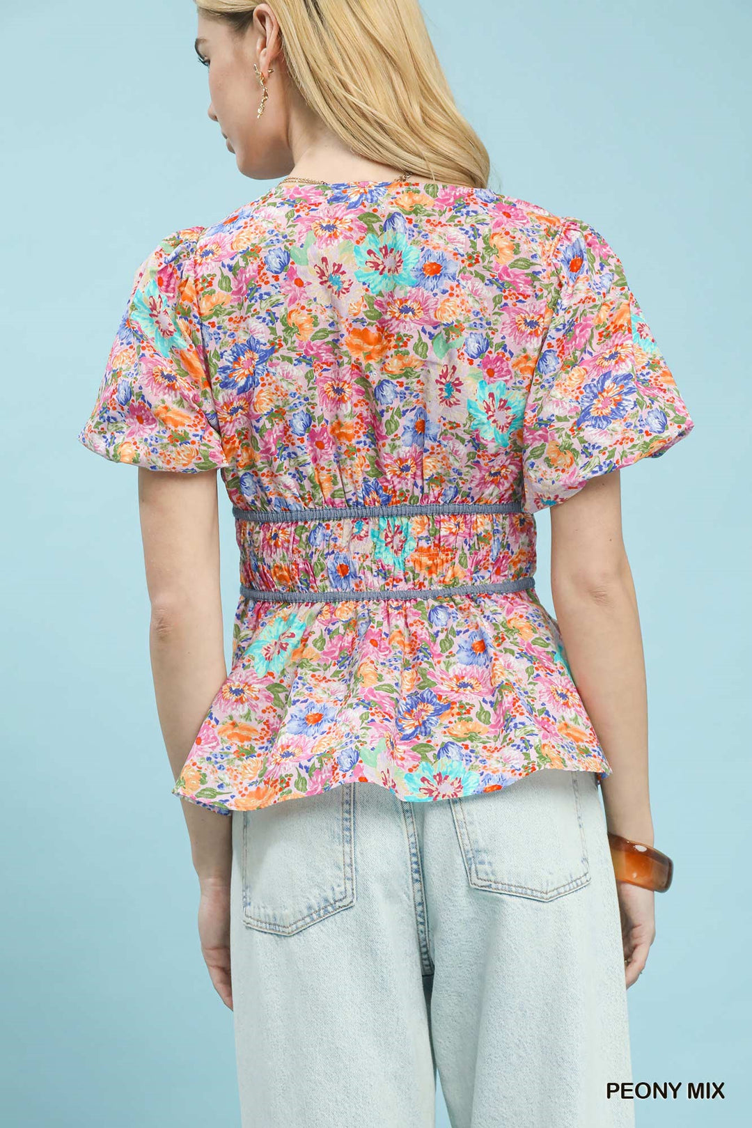 Peony Mix Umgee Mix Floral Smocked Waist Blouse