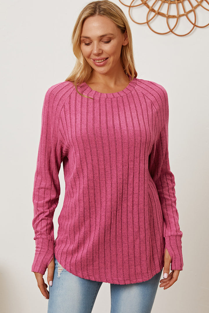 Turquoise Basic Bae Full Size Ribbed Thumbhole Sleeve T Shirt
