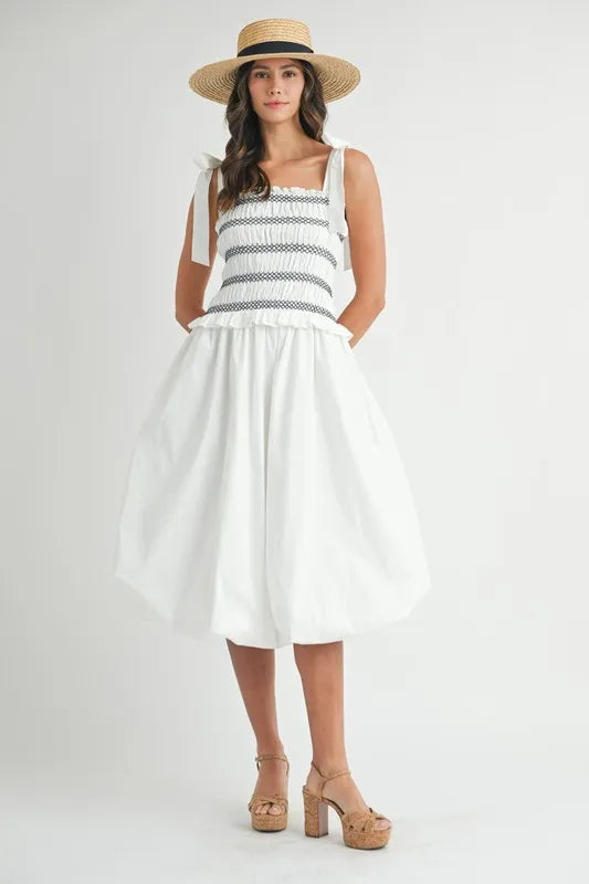 Off White Mable Smocked Bodice Bubble Midi Dress 1