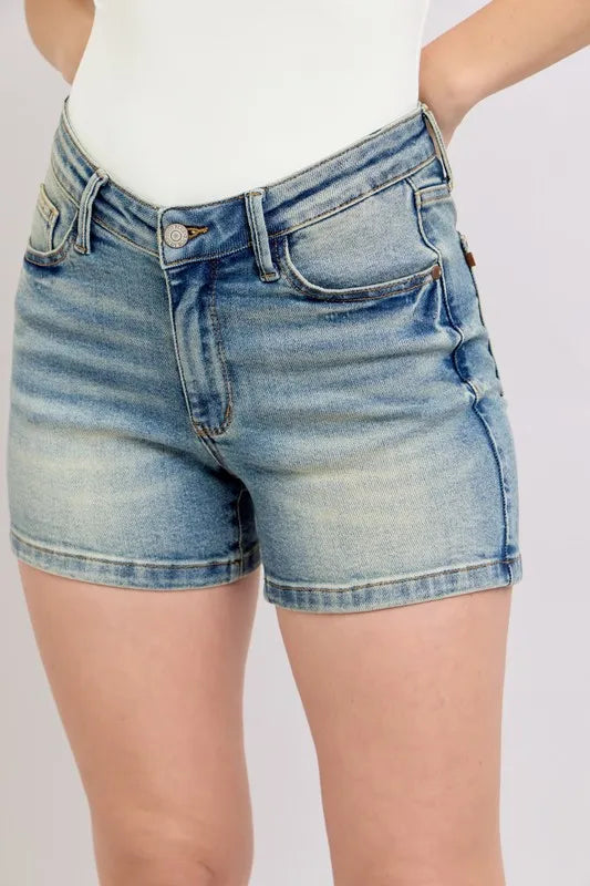 Judy Blue V Front Vintage Wash Shorts