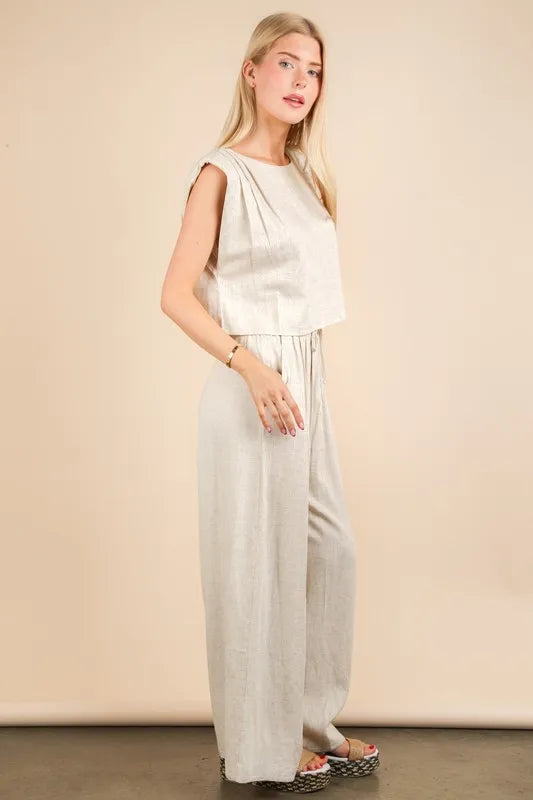Oatmeal Very J Solid Woven Top Pants Set