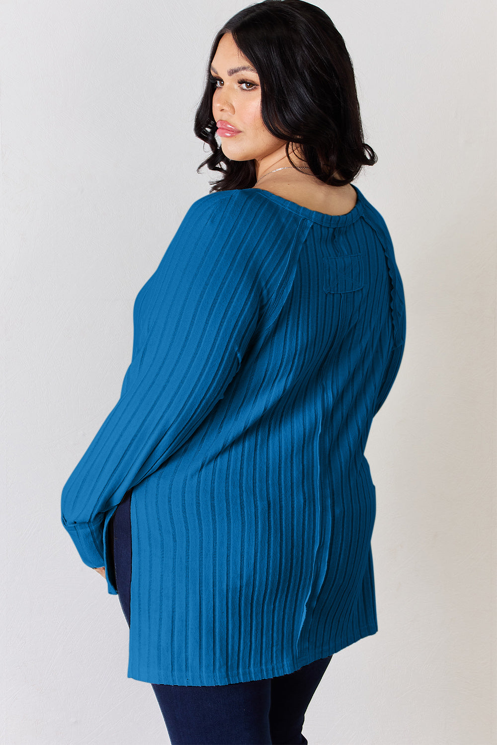 Basic Bae Full Size Ribbed Round Neck Slit T Shirt