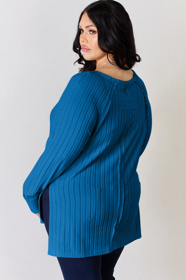 Basic Bae Full Size Ribbed Round Neck Slit T Shirt