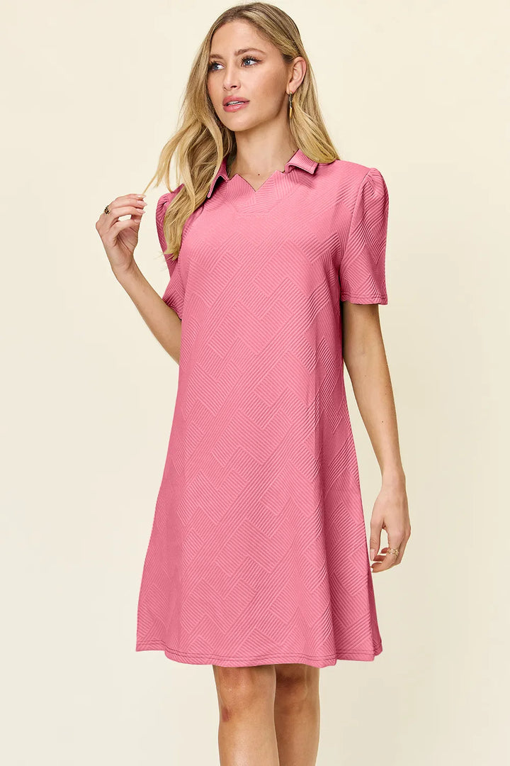 Tangerine Double Take Full Size Texture Collared Neck Short Sleeve Dress