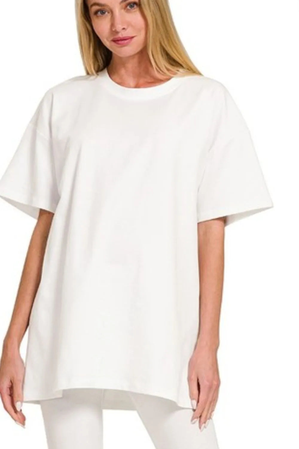 White Zenana Cotton Round Neck Top Legging Set 6