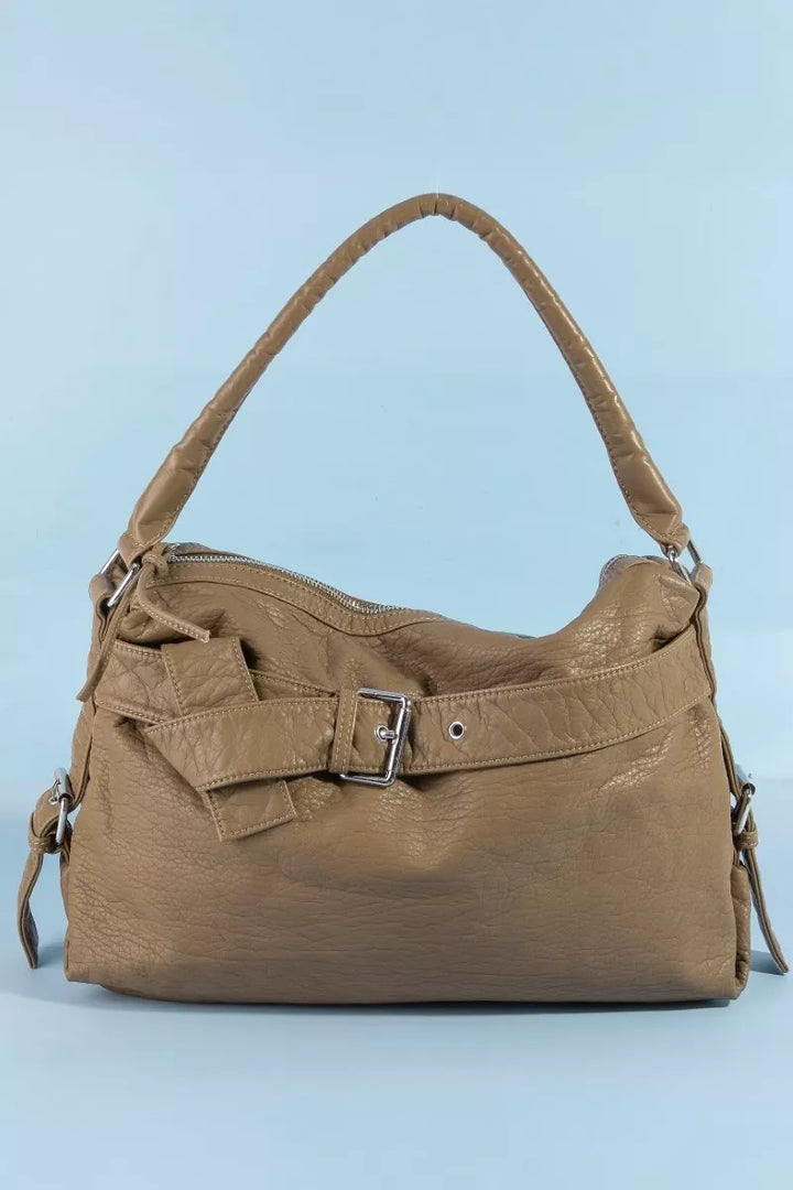 Br Fame Buckle Strap Detail Leather Handbag