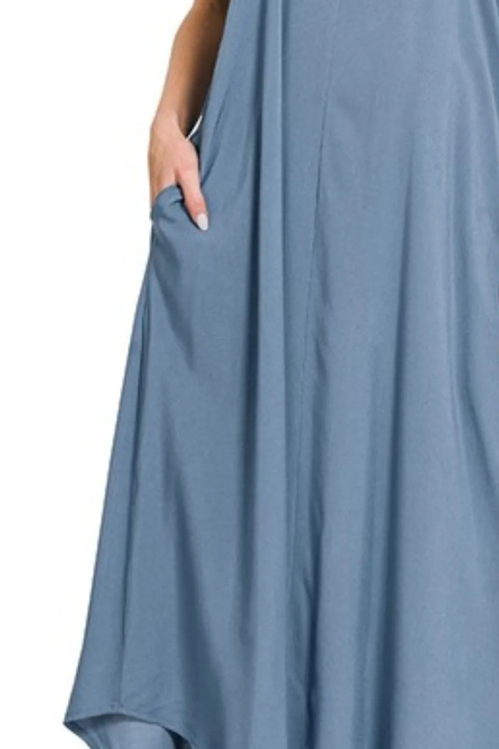 Dusty Blue Zenana Woven Arc Hem Cami Dress With Flowy Pockets 5