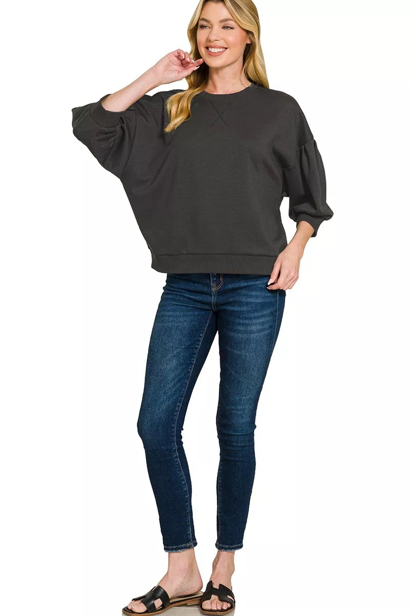 Black Zenana Scuba Dolman Sleeve Sweatshirt 2