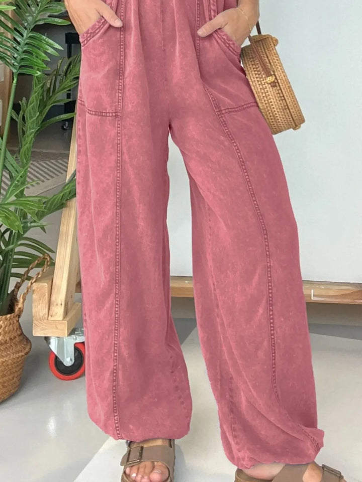 Gray Pink Full Size Wide Leg Spaghetti Strap Jumpsuit Plus Size