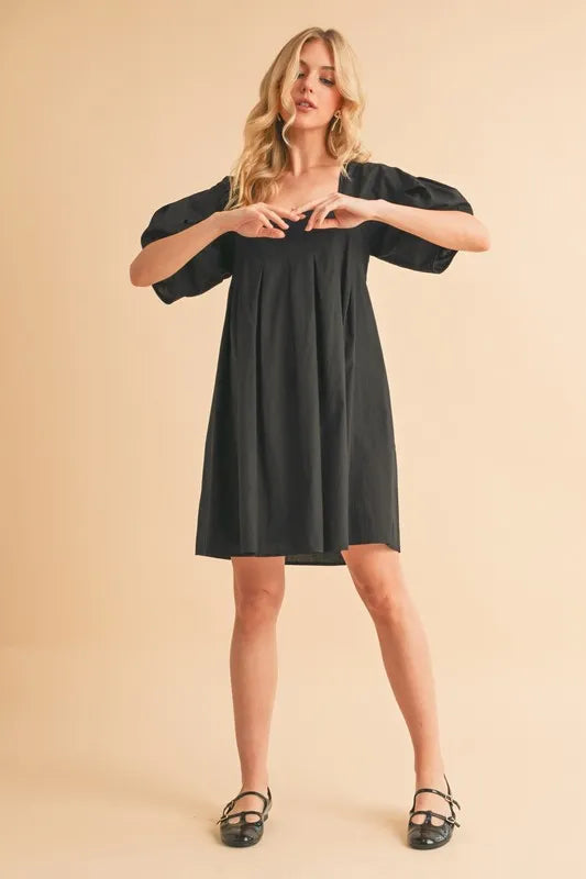 Aemi Co Square Neck Babydoll Dress With Pockets