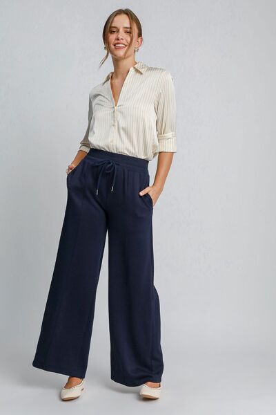 Midnight Umgee Drawstring Wide Leg Pants With Pockets