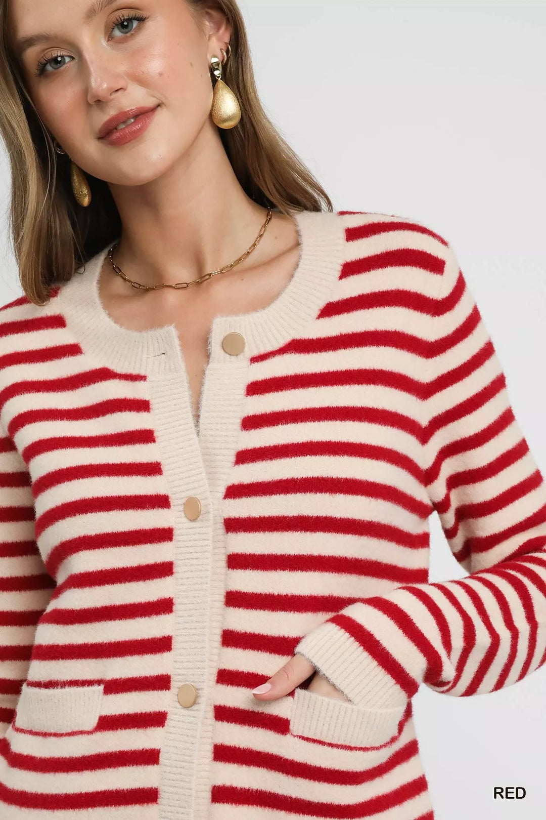 Umgee Striped Knit Button Up Cardigan