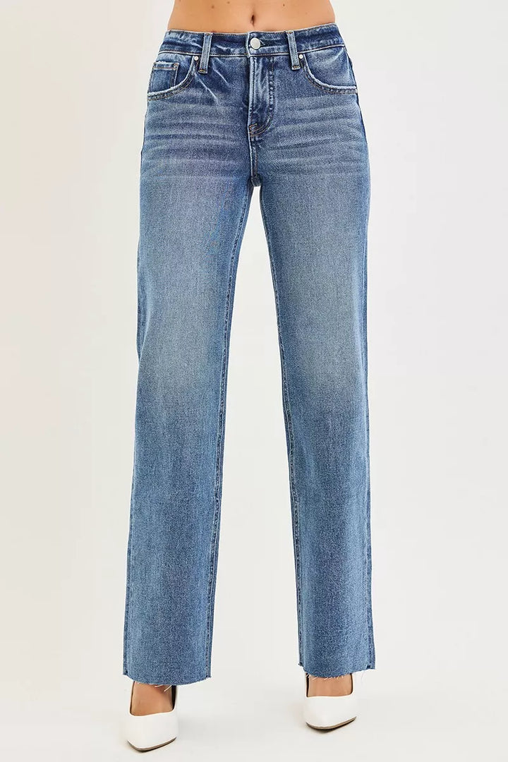 Dark Risen Tummy Control 4 Way Stretch Mid Rise Straight Jeans