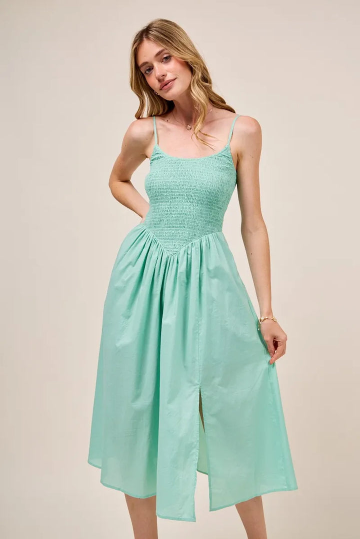 So Me Smocked Sleeveless Casual Everyday Dress With Slit