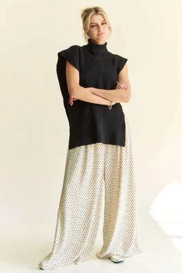 Davi Dani Side Split Turtleneck Sleeveless Knit Top