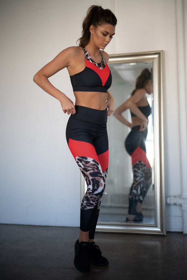 As Display Colorblock Cheetah Print Activewear Set